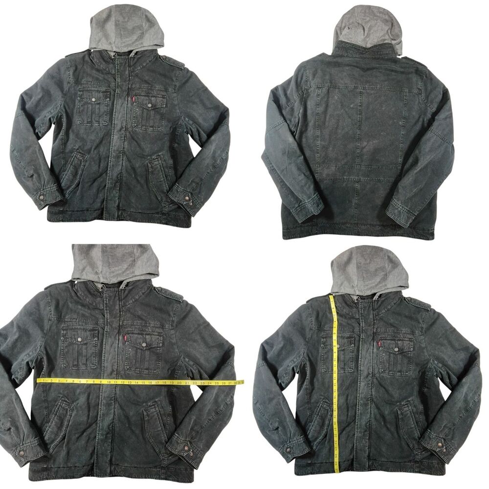Levis Jacket Mens XXL Black Field Jacket Denim Hooded Insulated Sherpa Lined